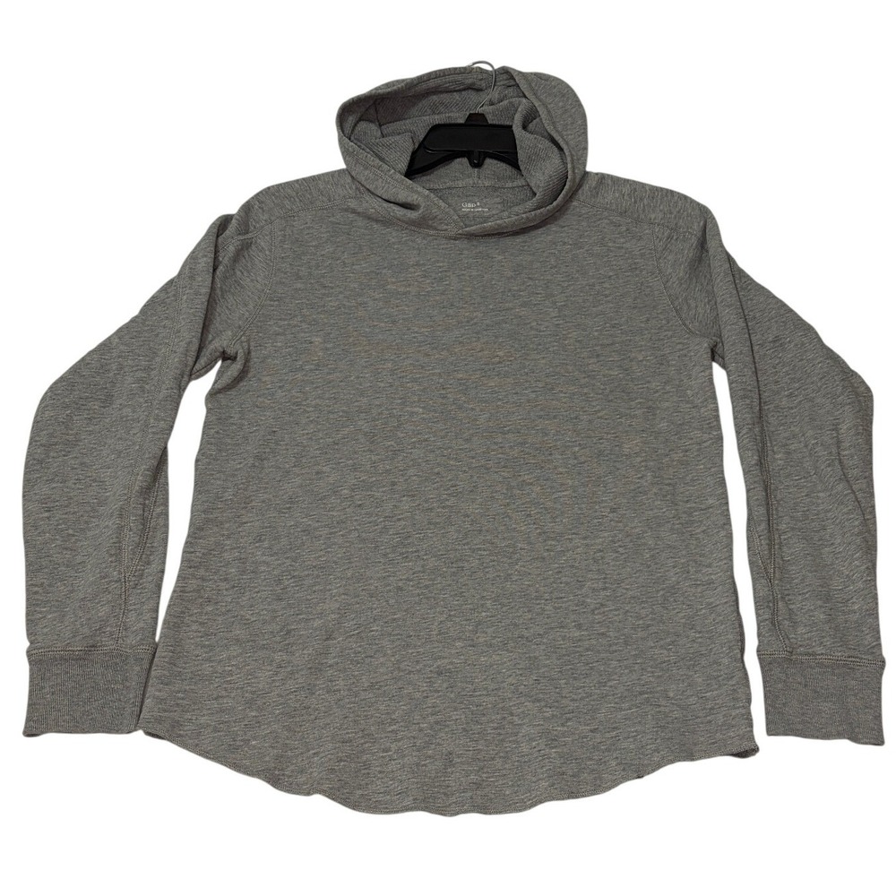 Gap Womens Long Sleeve Hoodie Gray Waffle Knit Curved Hem Size S 0107